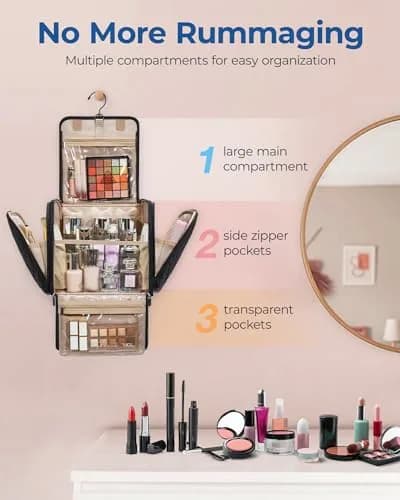 BAGSMART Hanging Travel Toiletry Bag Large Capacity Water-resistant Cosmetic Organizer with Handle for Brushes Accessories Black thumbnail 2