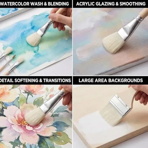 Arucxlzq 10-Piece Pottery Glazing Brush Set with Goat Hair Mop & Detail Brushes | Artist Tools for Ceramics, Acrylic, Watercolor thumbnail 5