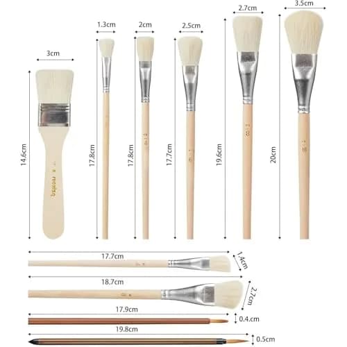 Arucxlzq 10-Piece Pottery Glazing Brush Set with Goat Hair Mop & Detail Brushes | Artist Tools for Ceramics, Acrylic, Watercolor thumbnail 2