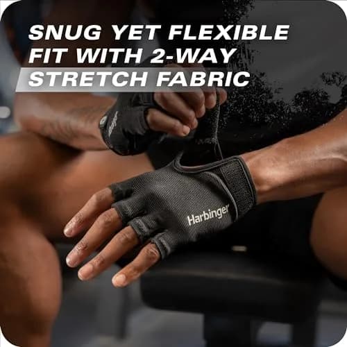 Harbinger Power Gloves 3.0 - Weightlifting Gloves with Adjustable Wrist, Breathable Leather Palm, Men's, Black, Medium thumbnail 2