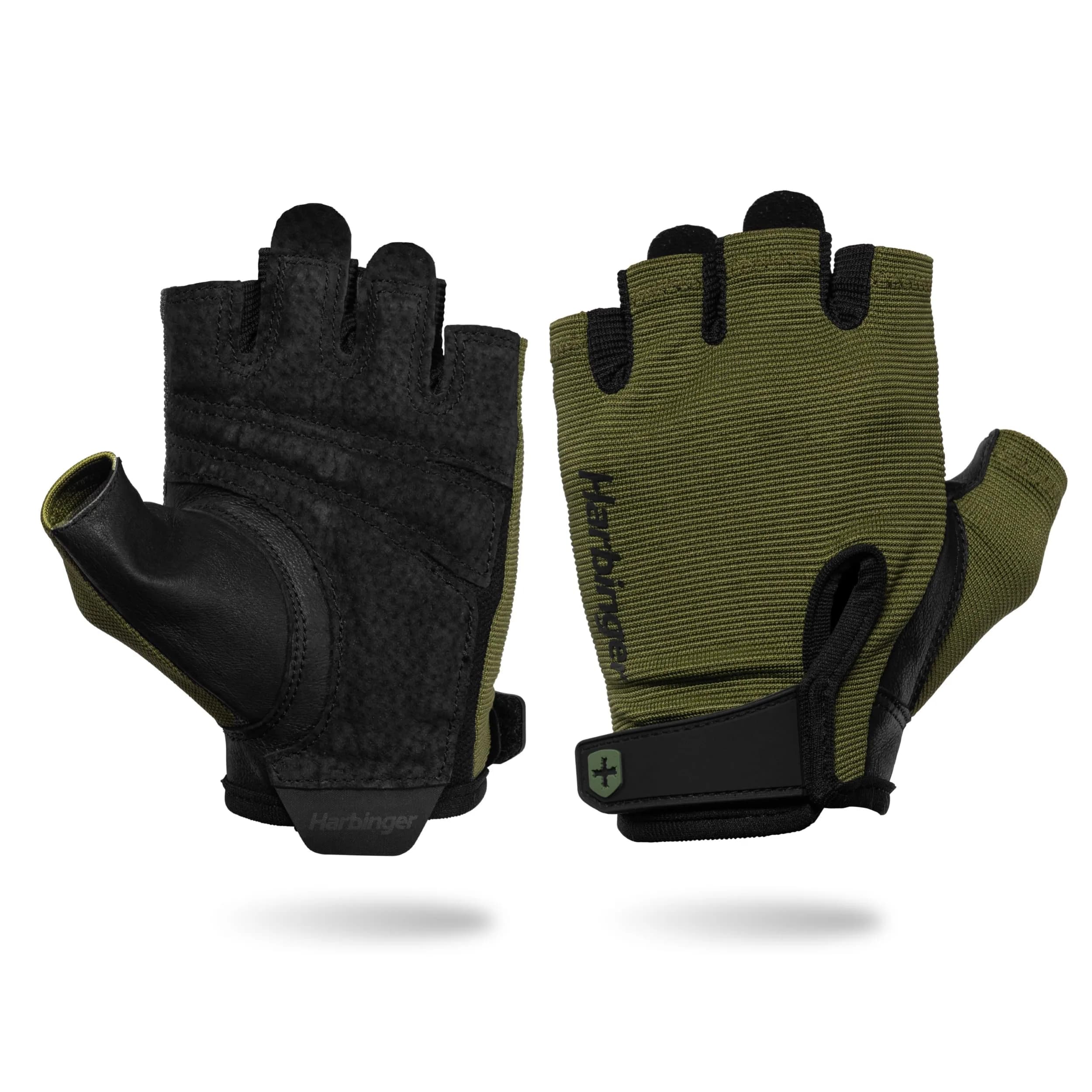 Harbinger Power Gloves 3.0 - Weightlifting Gloves with Adjustable Wrist, Breathable Leather Palm, Men's, Black, Medium — Green