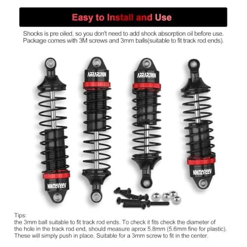ARRAROWN RC Car Shocks Set 4PCS Black | Heavy-Duty Off-Road Impact Resistance thumbnail 5