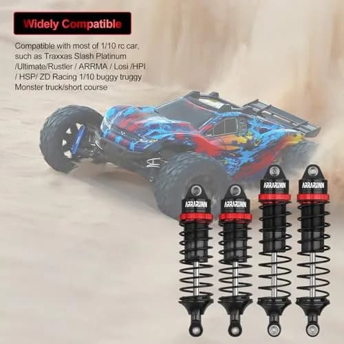 ARRAROWN RC Car Shocks Set 4PCS Black | Heavy-Duty Off-Road Impact Resistance thumbnail 2