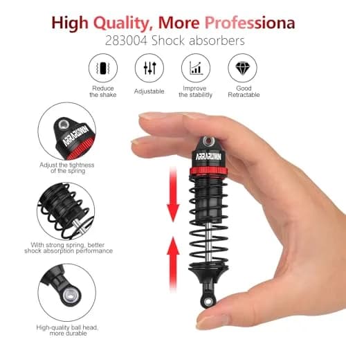 ARRAROWN RC Car Shocks Set 4PCS Black | Heavy-Duty Off-Road Impact Resistance thumbnail 3