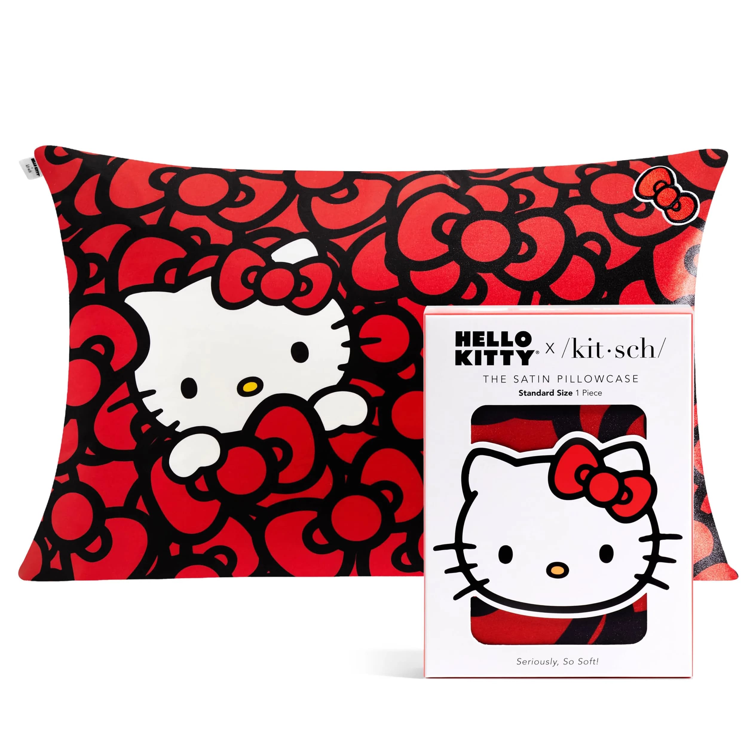 Kitsch x Hello Kitty Satin Pillowcase 19x26 Sea of Bows | Gentle on Skin & Hair - main product image