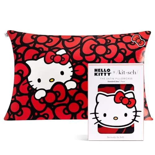 Kitsch x Hello Kitty Satin Pillowcase 19x26 Sea of Bows | Gentle on Skin & Hair thumbnail 1