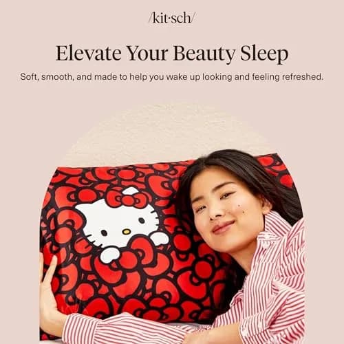 Kitsch x Hello Kitty Satin Pillowcase 19x26 Sea of Bows | Gentle on Skin & Hair thumbnail 9