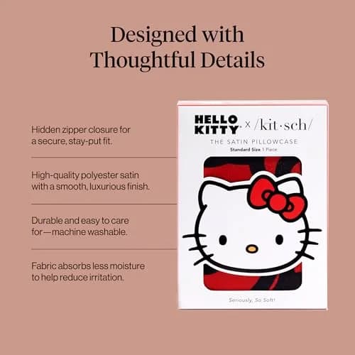 Kitsch x Hello Kitty Satin Pillowcase 19x26 Sea of Bows | Gentle on Skin & Hair thumbnail 3