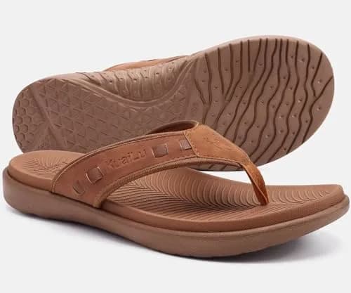 KuaiLu Men's Leather Flip Flops Orthotic Thong Sandals With Arch Support - Size 9 (US Men's) thumbnail 6