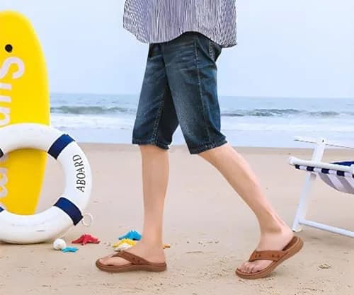 KuaiLu Men's Leather Flip Flops Orthotic Thong Sandals With Arch Support - Size 9 (US Men's) thumbnail 2