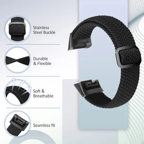 VNDAPT Elastic Braided Bands Compatible with Fitbit Charge 5/Fitbit Charge 6 for Women Men, Breathable Adjustable Stretchy Nylon Loop Sport Replacement Wristbands for Fitbit Charge 6 Charge 5 Straps thumbnail 3