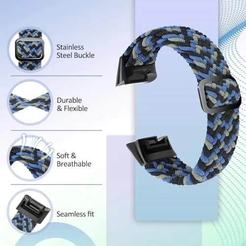 VNDAPT Elastic Braided Watch Bands Compatible with Fitbit Charge 5/6 | Breathable Adjustable Nylon Loop for Women Men thumbnail 3