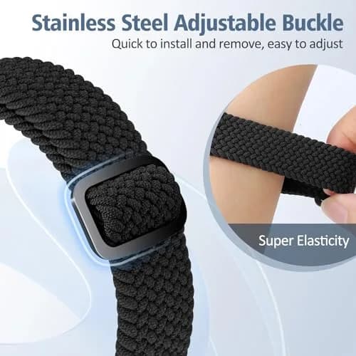 VNDAPT Elastic Braided Bands for Fitbit Charge 5/6 - Black+Burgundy | 22mm (0.9 inch) Width | Adjustable Nylon Sport Strap thumbnail 4