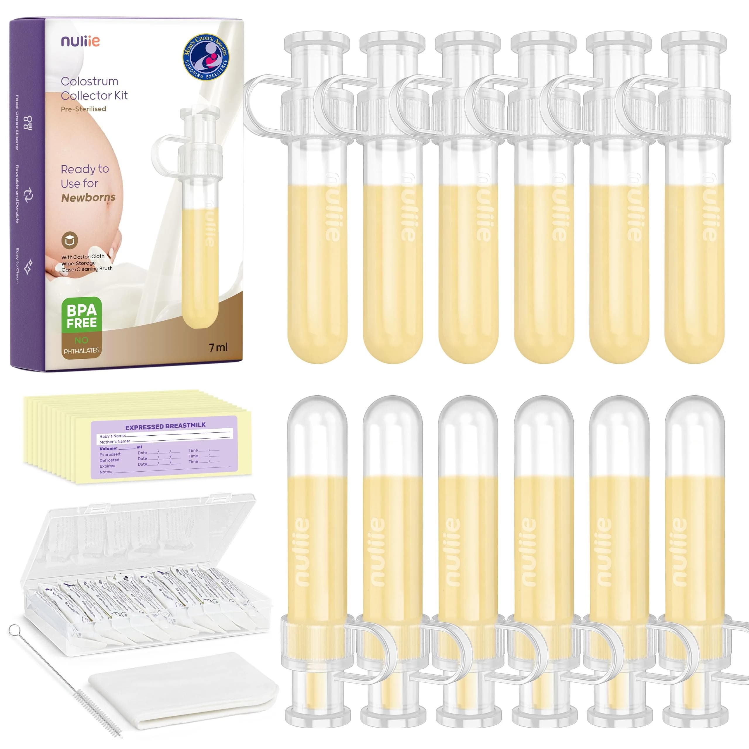 Nuliie Colostrum Collector Kit 12 Count, 7ml Capacity | BPA-Free Silicone for Newborns — Transparant