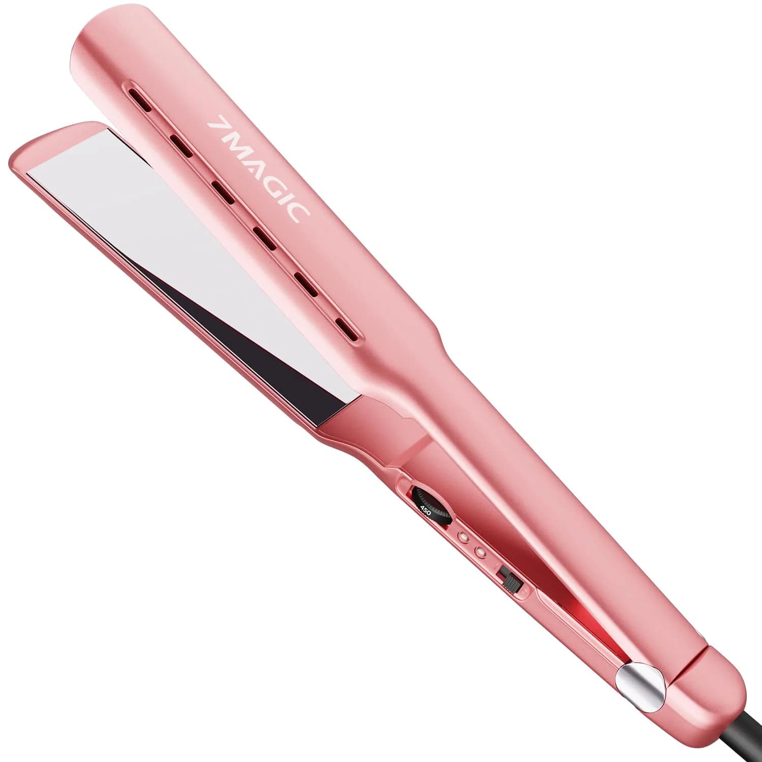 7MAGIC Nano Titanium 1.7" Flat Iron Hair Straightener for Thick Hair, Pink | Fast Styling & Damp-to-Dry Hair
