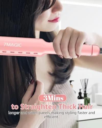 7MAGIC Nano Titanium 1.7" Flat Iron Hair Straightener for Thick Hair, Pink | Fast Styling & Damp-to-Dry Hair thumbnail 3