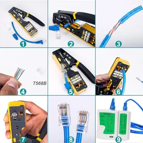 Brileine RJ45 Crimp Tool Pass Through Crimper Kit with Cable Tester & Stripper | 2.7 x 5.3 inches thumbnail 5
