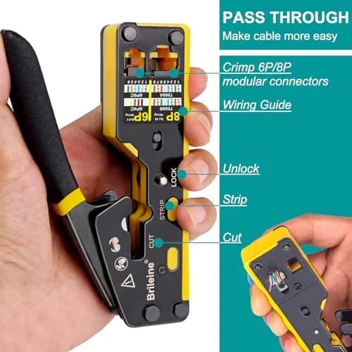 Brileine RJ45 Crimp Tool Pass Through Crimper Kit with Cable Tester & Stripper | 2.7 x 5.3 inches thumbnail 2