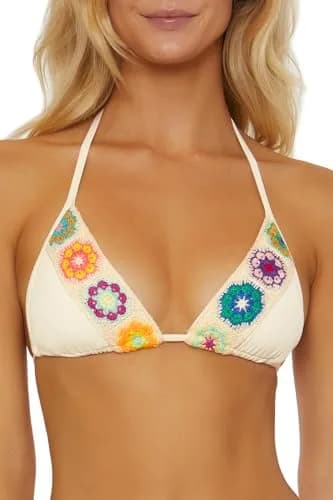 ISABELLA ROSE Women's 1969 Triangle Bikini Top Adjustable Tie Back Small | Classic Swimwear with Crochet Detail thumbnail 1