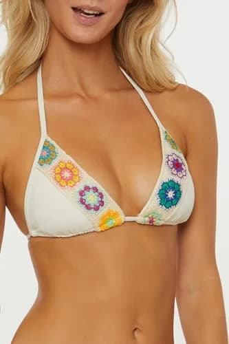 ISABELLA ROSE Women's 1969 Triangle Bikini Top Adjustable Tie Back Small | Classic Swimwear with Crochet Detail thumbnail 2