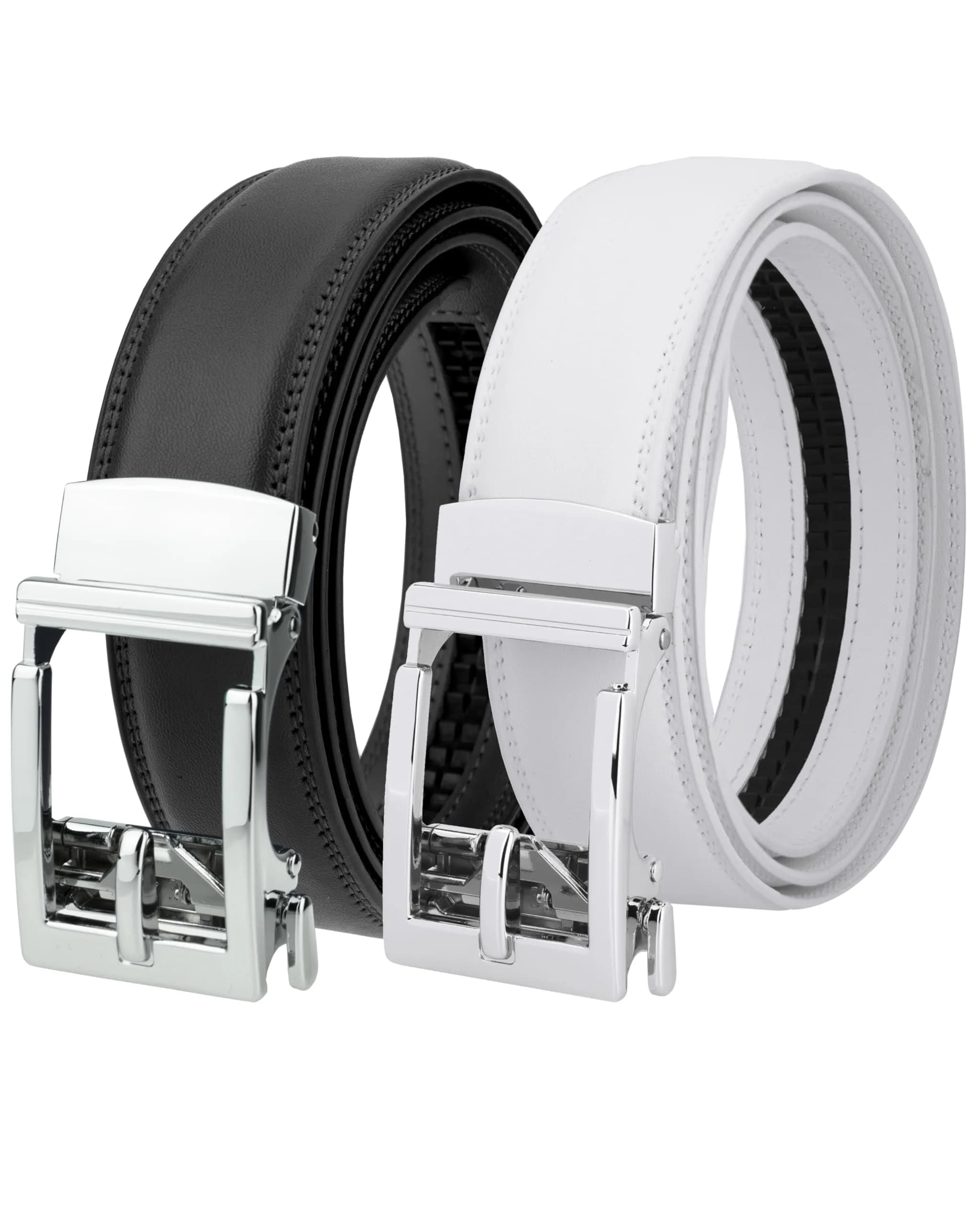 Gelante Ratchet Belt for Men, Leather 1.3'' Adjustable Trim to Fit Dress Belt G806 Purple Red 2-Pack | Precise Fit & Easy Use — Purple/White
