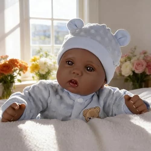 Milidool Black Reborn Baby Doll Aiden 46 cm (18 Inch) | Realistic African American Newborn Boy Doll with Bear Clothes Gift Set thumbnail 1