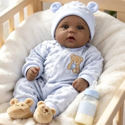 Milidool Black Reborn Baby Doll Aiden 46 cm (18 Inch) | Realistic African American Newborn Boy Doll with Bear Clothes Gift Set thumbnail 6