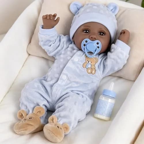 Milidool Black Reborn Baby Doll Aiden 46 cm (18 Inch) | Realistic African American Newborn Boy Doll with Bear Clothes Gift Set thumbnail 2