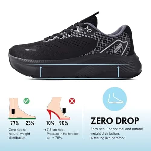 JACKSHIBO Wide Toe Box Shoes Women Arch Support Wide Sneakers for Running Walking Athletic Tennis Orthopedic Plantar Fasciitis Workout with Thick Cushion Zero Drop Sole Width Shoes Black thumbnail 4