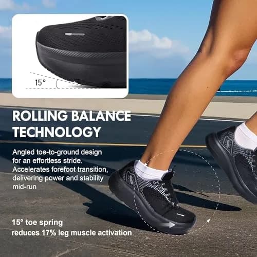 JACKSHIBO Wide Toe Box Shoes Women Arch Support Wide Sneakers for Running Walking Athletic Tennis Orthopedic Plantar Fasciitis Workout with Thick Cushion Zero Drop Sole Width Shoes Black thumbnail 6
