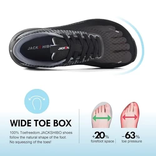 JACKSHIBO Wide Toe Box Shoes Women Arch Support Wide Sneakers for Running Walking Athletic Tennis Orthopedic Plantar Fasciitis Workout with Thick Cushion Zero Drop Sole Width Shoes Black thumbnail 3