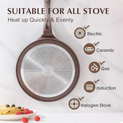 SENSARTE 10 Inch (25 cm) Nonstick Crepe Pan Granite Coating Pancake Pan Brown | Induction Compatible Dosa Tawa Griddle thumbnail 4