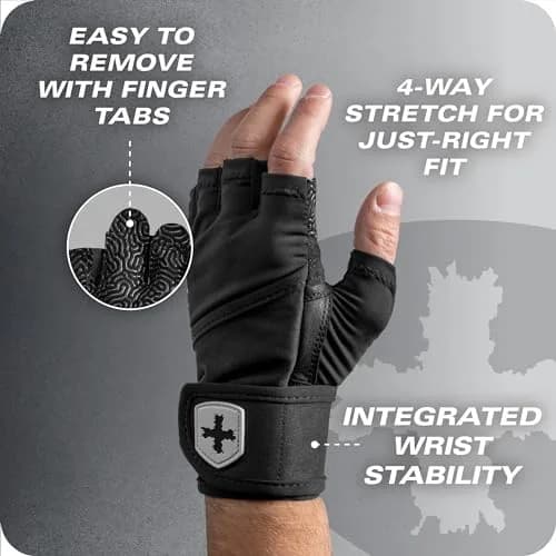 Harbinger Pro Wristwrap Gloves 3.0 - Enhanced Grip, Superior Wrist Support, Breathable Lycra, Leather Palm, Half-Finger Design, Large | Weightlifting & Gym Accessory thumbnail 8