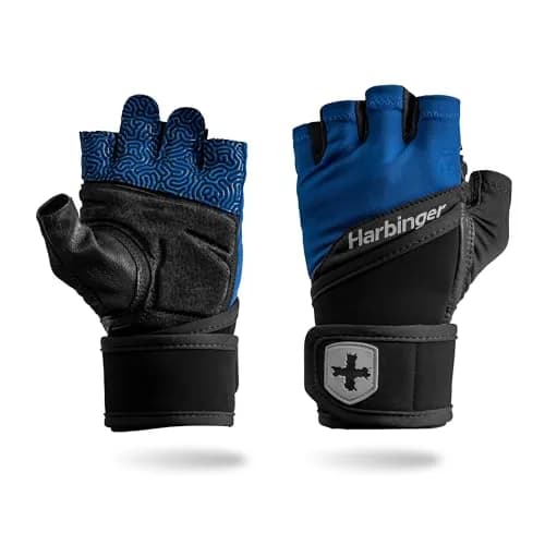 Harbinger Training Grip Wrist Wrap Gloves - Blue, Large | Enhanced Grip & Wrist Support thumbnail 1