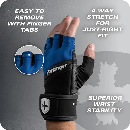 Harbinger Training Grip Wrist Wrap Gloves - Blue, Large | Enhanced Grip & Wrist Support thumbnail 8