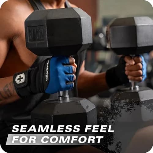 Harbinger Training Grip Wrist Wrap Gloves - Blue, Large | Enhanced Grip & Wrist Support thumbnail 3