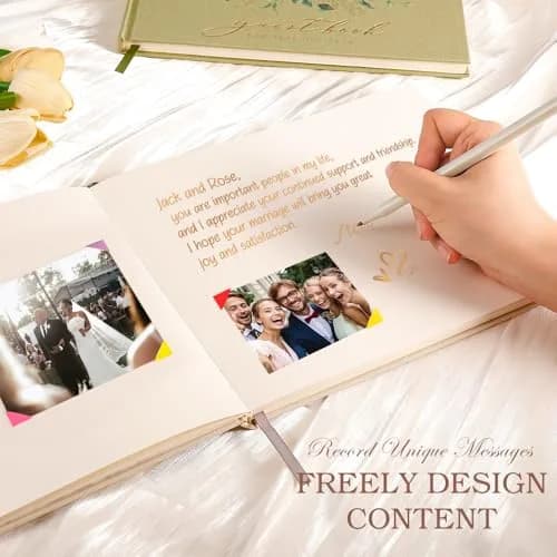 molekaus Wedding Guest Book Hardcover 8" x 10" (20.3 x 25.4 cm) with Photo Frame & 100 Pages | Linen Cover, Ivory Paper thumbnail 4
