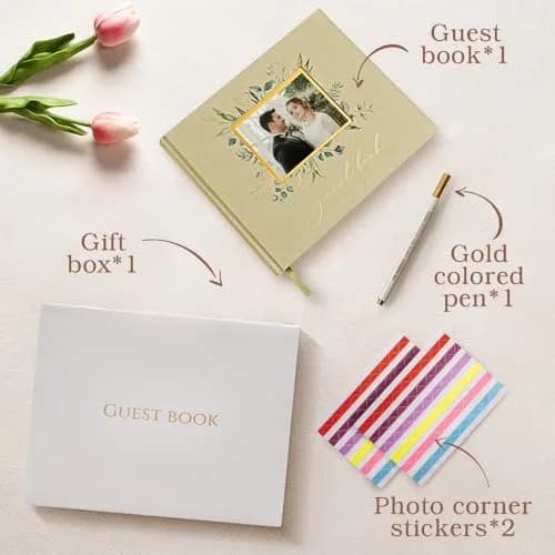 molekaus Wedding Guest Book Hardcover 8" x 10" (20.3 x 25.4 cm) with Photo Frame & 100 Pages | Linen Cover, Ivory Paper thumbnail 5