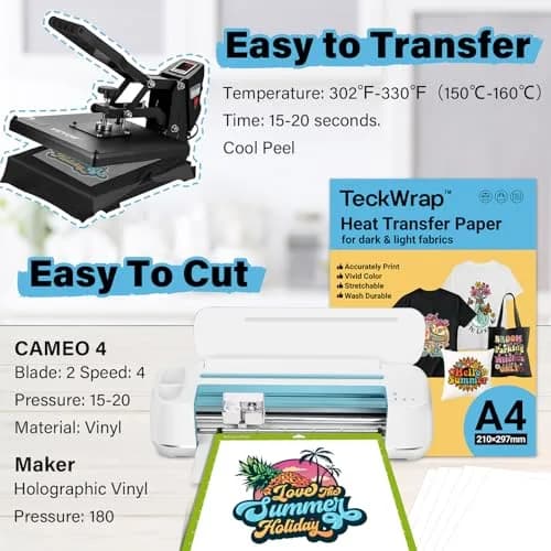 TECKWRAP Printable Heat Transfer Paper for T-Shirts 15 Sheets, 8.3" X 11.7" | Vibrant Colors & Durable Wash thumbnail 4