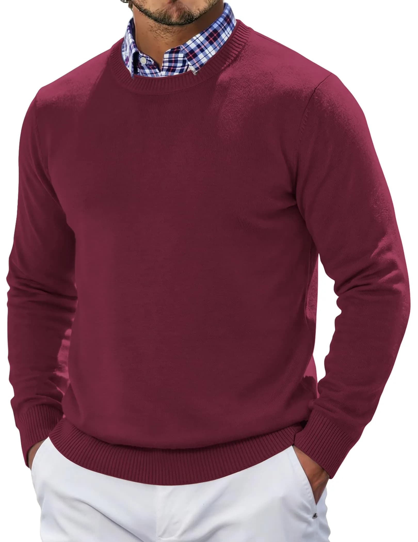 COOFANDY Mens Crew Neck Sweater Long Sleeve Lightweight Knit Pullover | Slim Fit, Soft & Warm in India - main product image