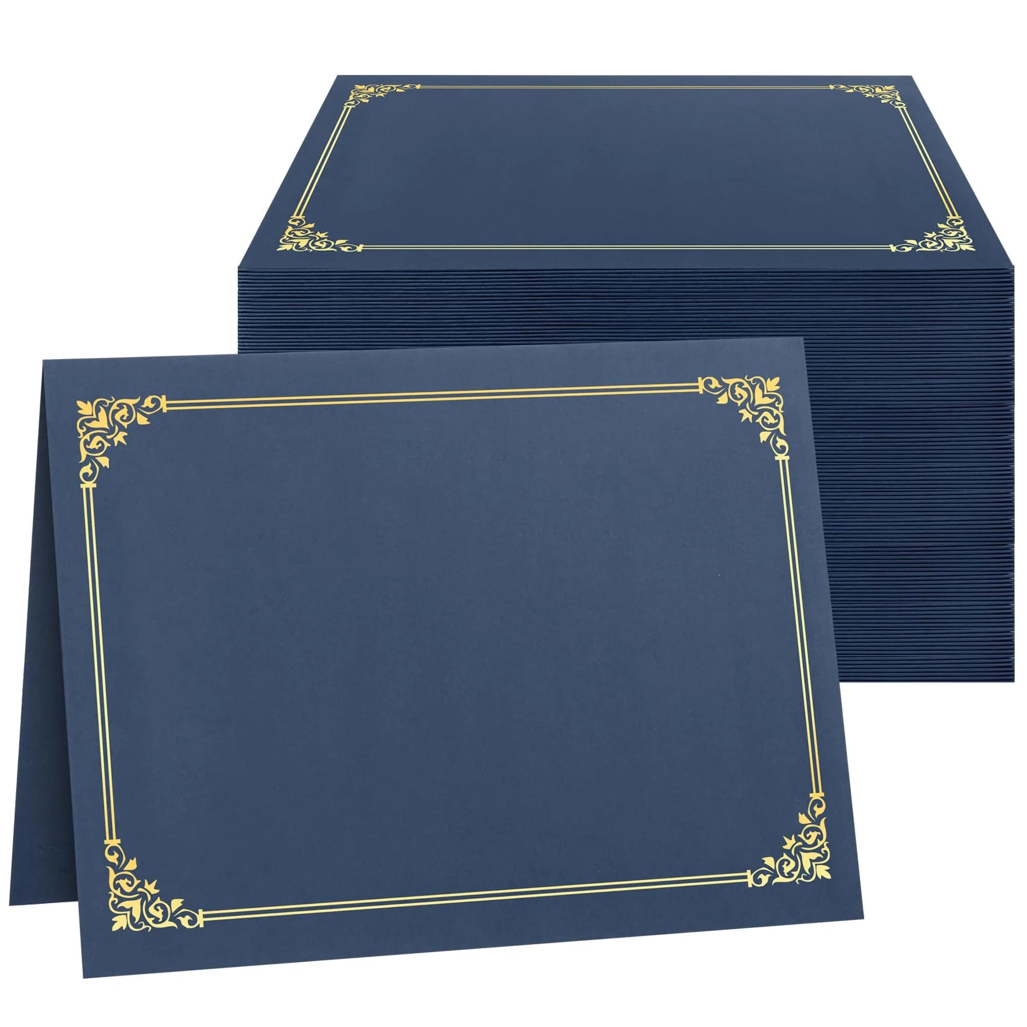 SUNEE Navy Blue Diploma Holders with Gold Foil Border | 100 Pack Letter Size 8.5 x 11 Certificate Covers
