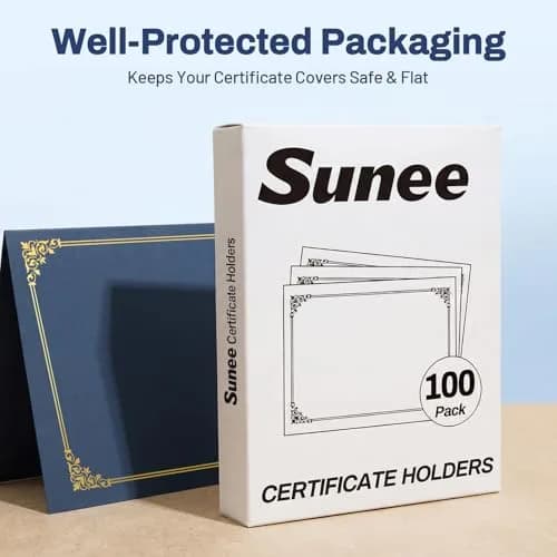 SUNEE Navy Blue Diploma Holders with Gold Foil Border | 100 Pack Letter Size 8.5 x 11 Certificate Covers thumbnail 6