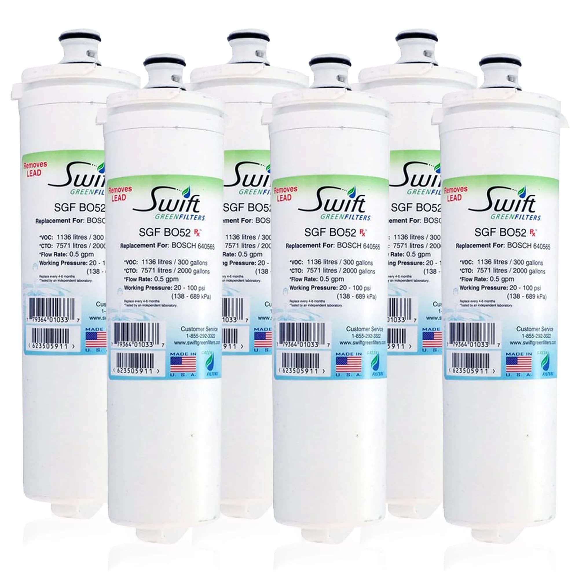 Swift Green Filters SGF-BO52 Rx Compatible Refrigerator Water Filter 6 pack | NSF Certified, 2000-Gallon Capacity, Made in USA