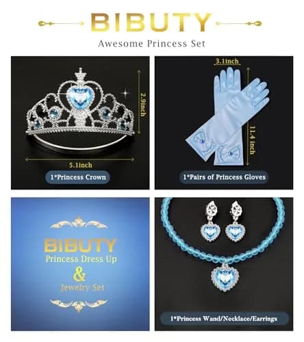 BIBUTY Princess Dress Up Accessories Princess Crown Tiara for Little Girls | Imaginative Play Set for Ages 3-6 thumbnail 3