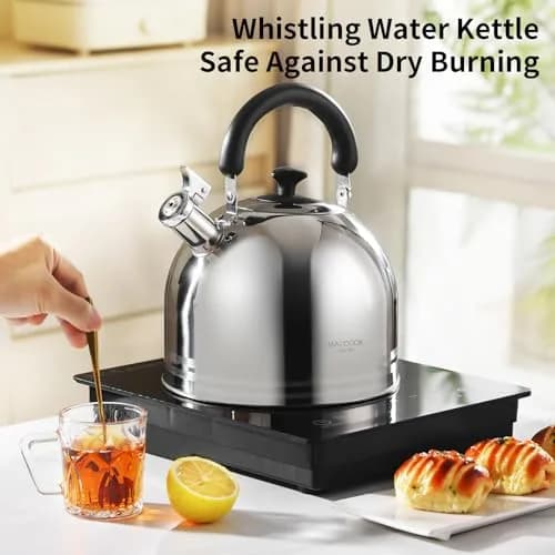 MAXCOOK Whistling Tea Kettle 3L (101.4 Fl Oz) Mirror Polish Stainless Steel Stove Top Kettle with Anti-Heat Handle | Induction Ready thumbnail 6