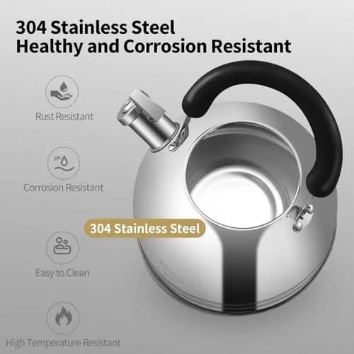MAXCOOK Whistling Tea Kettle 3L (101.4 Fl Oz) Mirror Polish Stainless Steel Stove Top Kettle with Anti-Heat Handle | Induction Ready thumbnail 3