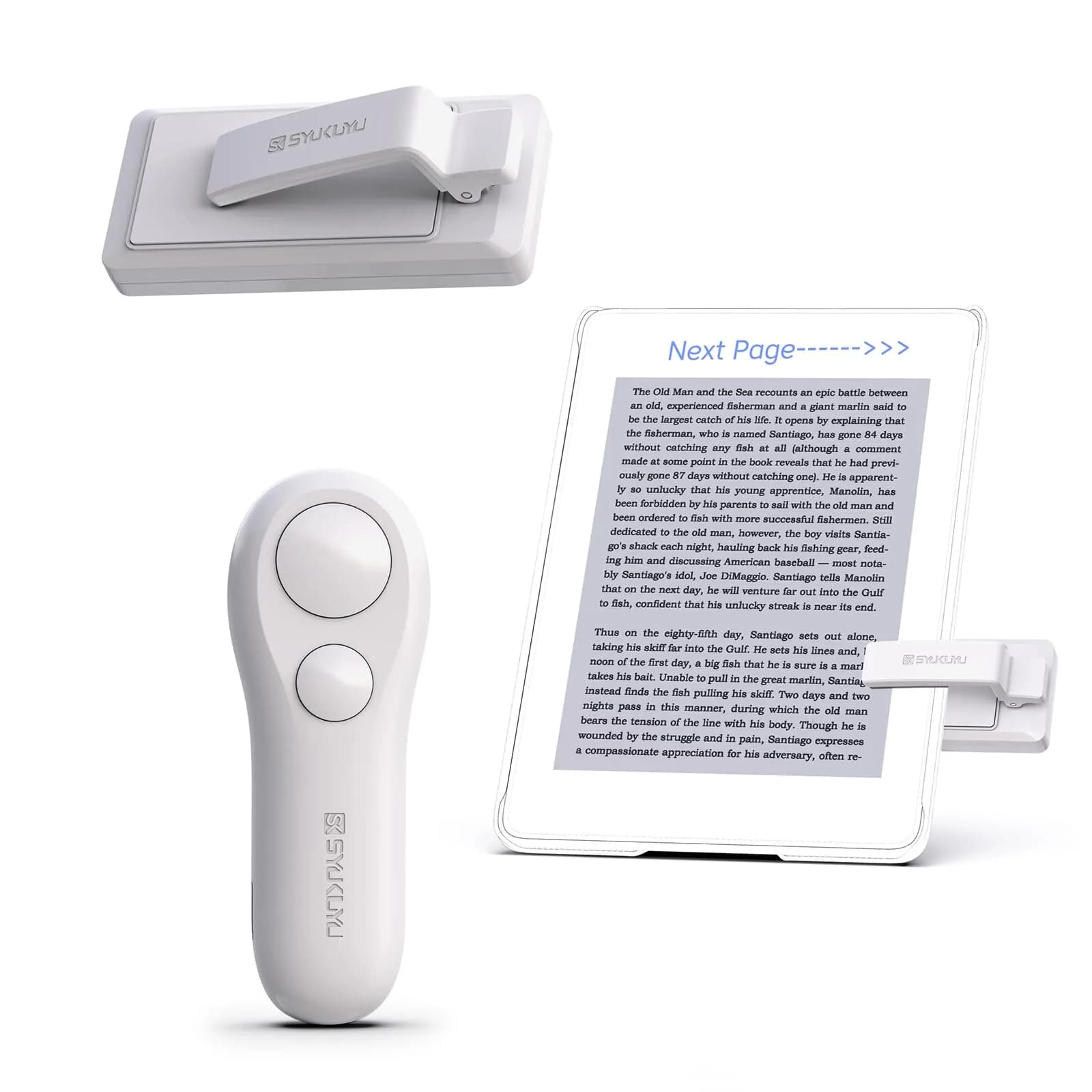 SK SYUKUYU RF Remote Control Page Turner for Kindle, iPad, Android Tablets & iPhone | Black — White
