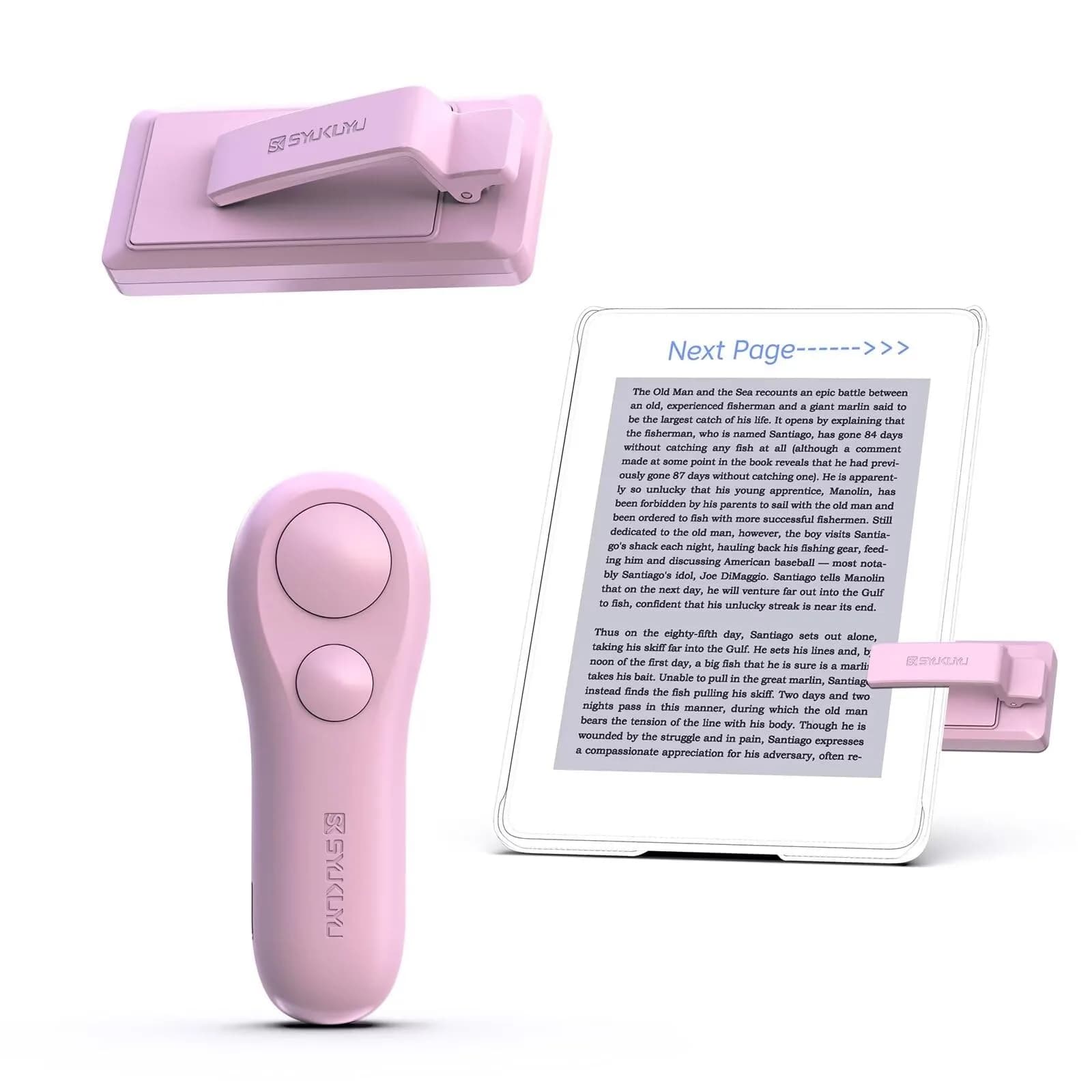 SK SYUKUYU RF Remote Control Page Turner for Kindle, iPad, Android Tablets & iPhone | Black — Pink