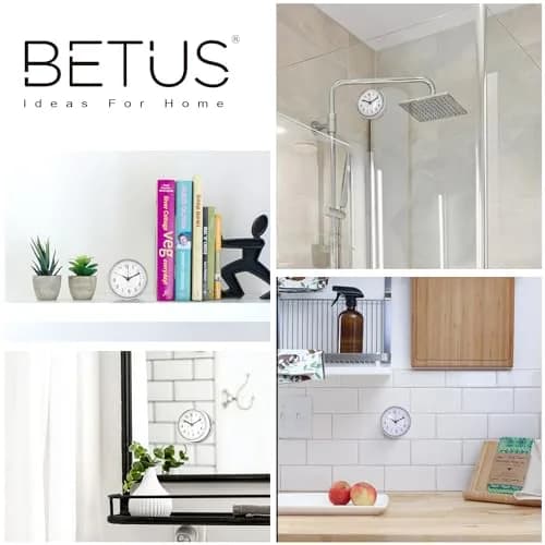Betus Waterproof Bathroom Shower Clock with Large Suction Cup - Silent, Water Proof, Battery Operated Wall Clock for Toilet, Kitchen, Bedroom (White, 2-Pack) thumbnail 6