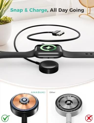Amasuki Magnetic Fast Charging Cable for Apple Watch 1m (3.3ft) | USB-A to iWatch Series 1-9 Ultra 1-3 SE thumbnail 2